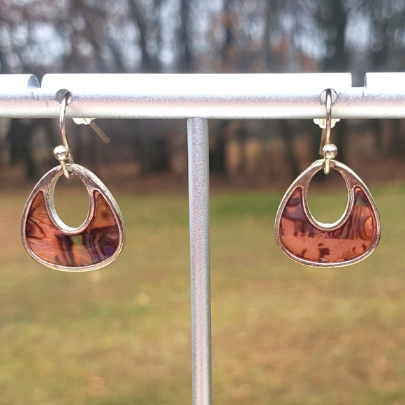 Reddish Brown and Silver Drop Earrings - Picture 3 of 3
